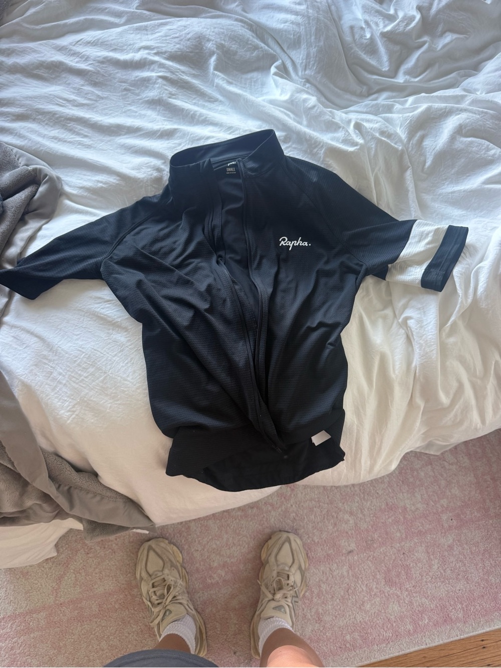 Rapha Black Cycling Jersey with White Left Sleeve Band